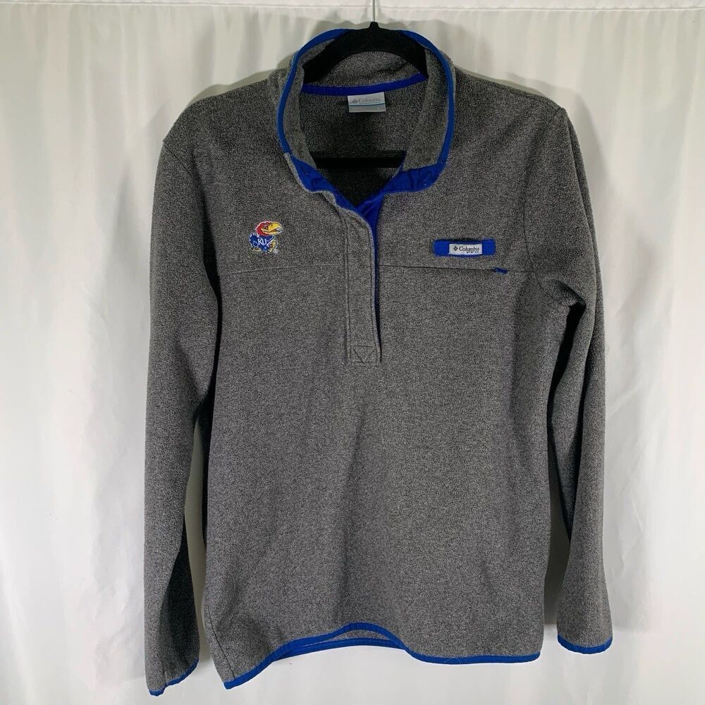 KU Jayhawks Columbia Sweater Women's Large Grey Fleece 1/4 Snap Long Sleeve